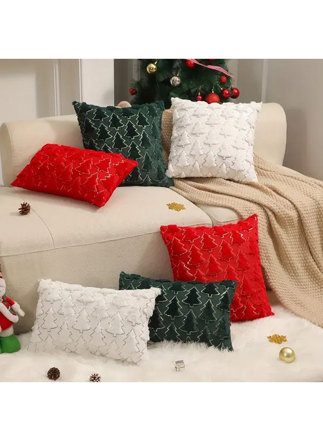 Green Christmas Tree Pillow Cover 18x18 Inches Reversible Plush Faux Fur Holiday Decor - Image 2